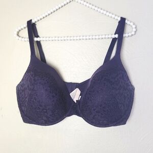 Victoria's Secret lined perfect coverage underwire bra 36DDD (36F) purple lace